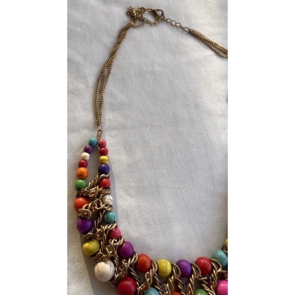 Ethnic Multicolor Boho Cord Necklace Colorful Beads Round Natural Stones 22” - Picture 12 of 16